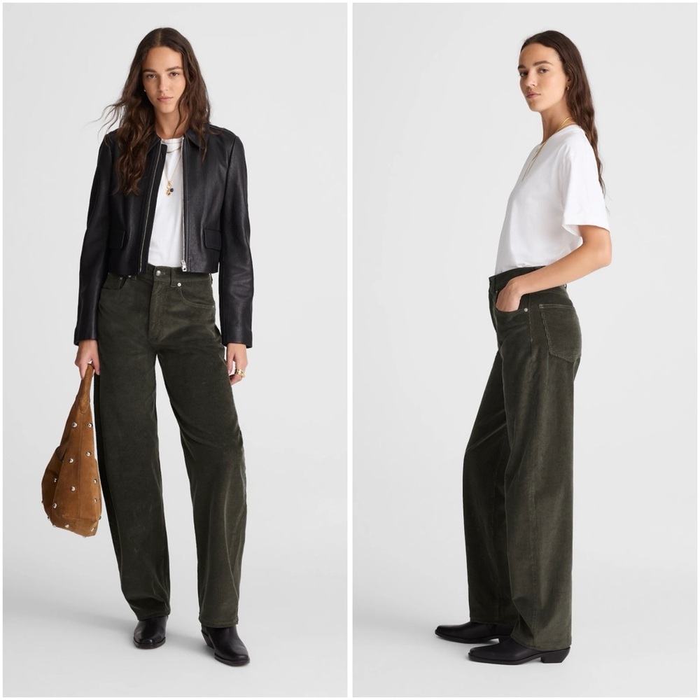 Madewell The Balloon Pant in Corduroy Graphite Green Women’s Size 32 NWT